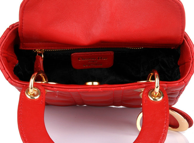 mini lady dior lambskin leather bag 6321 red with gold hardware